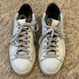 White Sneakers with Leopard Print Accents